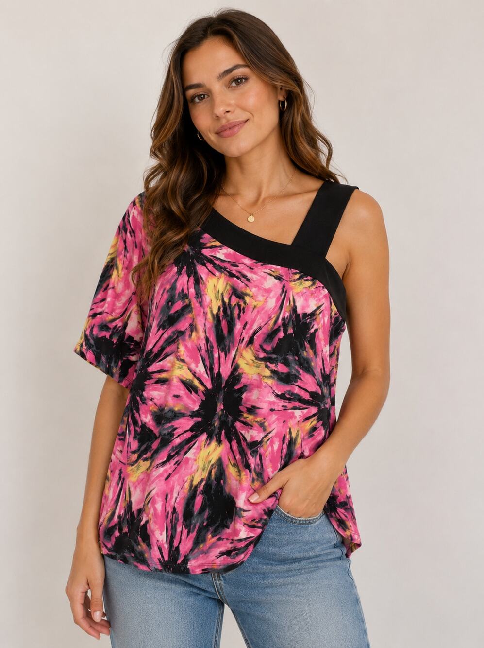 Lane Bryant Boho Glam One Shoulder Blouse Womens 26/28W Abstract Sexy Top